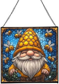 Bee Keeper Gnome Stained Glass Suncatcher – Square Hanging Window Panel for Home or Greenhouse – Whimsical Glass Art Gift for Garden Lovers, Christmas, Halloween, Father Days jHIJ7k by Custom