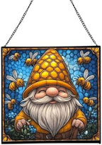 Bee Keeper Gnome Stained Glass Suncatcher – Square Hanging Window Panel for Home or Greenhouse – Whimsical Glass Art Gift for Garden Lovers, Christmas, Halloween, Father Days jHIJ7k by Custom