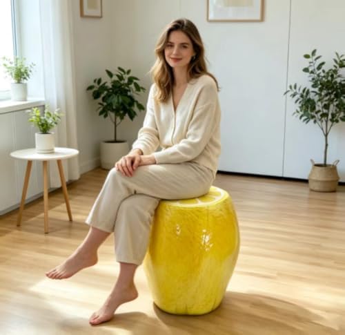14" Lemon Resin Stool & Side Table, Fruit-Shaped Decorative Plant Stand for Patio, Balcony, Garden, Kitchen & Indoor Outdoor Home Decor - Image 4