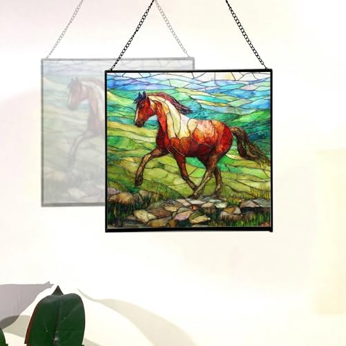 Roan Appaloosa Horse Walking Across Stony Ridge Square Suncatcher – Stained Glass Style Window Panel with Pastoral Scene, Custom Decorative Hanging Art for Equestrian Home, Christmas JbjgXd - Image 4