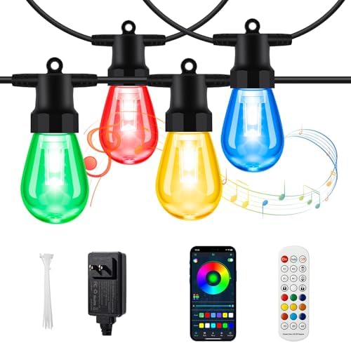 BBG Outdoor String Lights 100FT（2 * 50FT）- RGBW Color Changing String Lights for Outside with APP & Remote Control, Dimmable Patio Lights Outdoor Waterproof, Music Sync, Shatterproof, Linkable, Timer by BBG