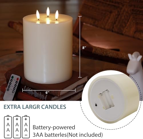 3 Wick Extra Large Flameless Candles, 6"x8" Flat Battery Operated Candles - Image 2