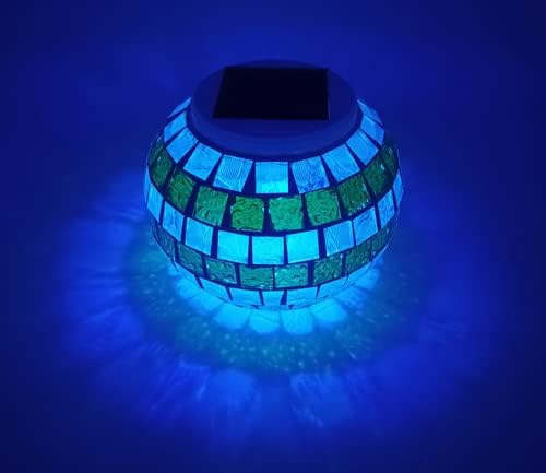 Solar Outdoor Table Lamp, Solar Powered Mosaic Glass Ball Garden Lights Waterproof Color Changing Mood Night Lights (G) - Image 3
