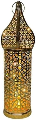 Moroccan Style Vintage Lantern Metal Decorative Table Lamp 13.78" Tall Moroccan Lantern Decorative Candle Holder Lamp for Ramadan Decor Home Living Room Bedroom Garden Yard Weddings Parties 06 by Ykybhx