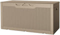 JUMMICO 100 Gallon Resin Deck Box, Waterproof Outdoor Storage Box with Lockable Lid for Garden Tools, Patio Cushions (Light Brown) by JUMMICO