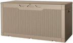 JUMMICO 100 Gallon Resin Deck Box, Waterproof Outdoor Storage Box with Lockable Lid for Garden Tools, Patio Cushions (Light Brown) by JUMMICO