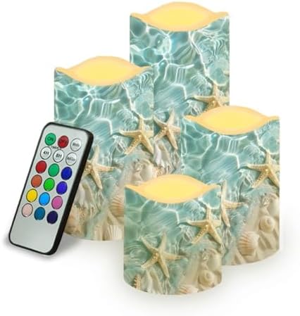 Starfish LED Flameless Candles Battery Operated Pillar Candles with Remote Control (4 Pack Waterproof) - Indoor & Outdoor Decor for Home, Patio, Bookshelf by YUVAMAGIMO