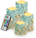 Starfish LED Flameless Candles Battery Operated Pillar Candles with Remote Control (4 Pack Waterproof) - Indoor & Outdoor Decor for Home, Patio, Bookshelf by YUVAMAGIMO