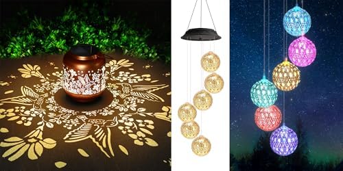 Gold Solar Wind Chimes Hummingbird Solar Lantern, Gifts for Mom Grandma Gardening Gift for Women by HEGUD