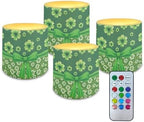4 Pcs Flickering Flameless Candles with Remote Battery Operated Pillar Candles with Timer St Patrick's Day Shamrocks Ribbon Print LED Pillar Tealights for Patio Banquet Home Decor by Merkmak