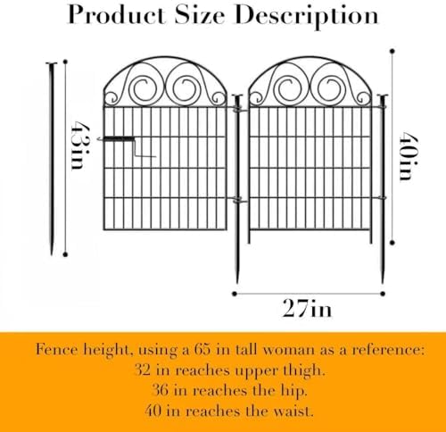 Getlay Tall Garden Fence with Gate, 40 Inch(H) 2 Panels Total Length 4.4 Ft Dog Fences Outdoor for Yard, Black Metal No Dig Fencing for Dogs│Patented - Image 3
