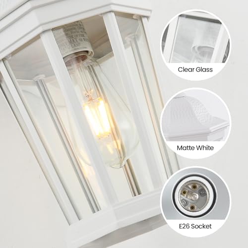 Outdoor Wall Lantern, Waterproof Exterior Wall Light Fixtures, Outdoor Porch Light Fixtures Wall Mount in White Finish with Clear Glass, Aluminum Alloy, 60W - Image 4
