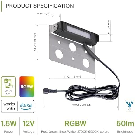 ASD LED 4 Inch Retaining Wall Light Fixture, Hardscape Paver Lighting | RGBW, App & Voice Control, Waterproof, ETL Listed | 2W 60LM RGB-2700K-6500K 12V | Landscape Step Illumination | Black, 8 Pack - Image 2