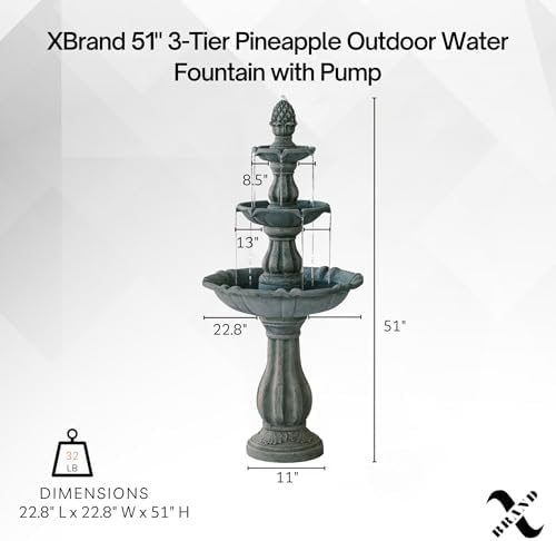XBrand 51 Inch 3 Tier Outdoor Waterfall Fountain, Weather Resistant Resin Freestanding Water Feature with Pump, Decorative Garden Fountain for Patio, Yard, Lawn, and Garden Decor, Gray - Image 5