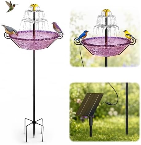 Solar Fountain for Bird Bath Outside, Garden Water Feature with Ground Stake Stand or Hanging Style for Patio, Yard & Lawn (B-XL-Purple) by Vioshon