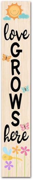 Spring Porch Sign Love Grows Here Sign for Front Door 8"x63" Spring Door Decor Vertical Wood Porch Sign Wooden Tall Welcome Sign Farmhouse Standing Wooden Hanging Sign for Home Indoor Outdoor by Sokomurg