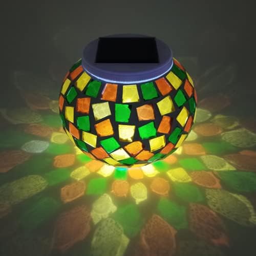 Solar Outdoor Table Lamp, Solar Powered Mosaic Glass Ball Garden Lights Waterproof Color Changing Mood Night Lights (H) by Unknown