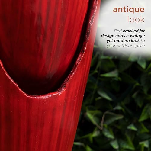 Alpine Corporation DIG100XS-RD | 33"H Outdoor Vintage Cascading Antique Jar Water Fountain with LED Lights — Garden, Patio & Yard Décor — Red Finish - Image 6