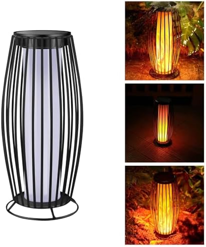Solar Outdoor Floor Lamp, Solars Lanterns Outdoors Waterproof, Flickering Flame Solar Outdoors Light, Auto On/Off Solars Lantern for Porch, Garden, Patio, Lawn, Deck Decorating (Black) by Unknown