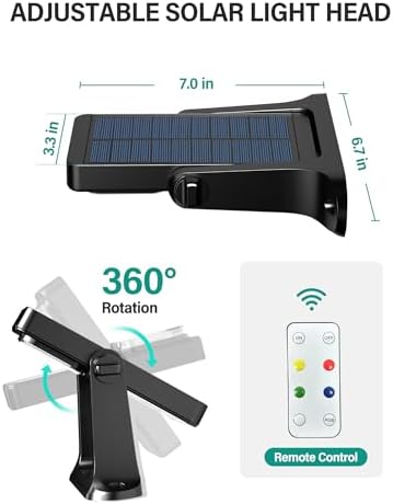 COXSENI 4 Pack Solar Wall Lights Outdoor with Remote Control, 200LM & Long Lasting Battery, 6 Color Modes, Warm/Cool White, RGB, IP65 Waterproof 360° Adjustable Angle for Fence Porch Step - Image 5