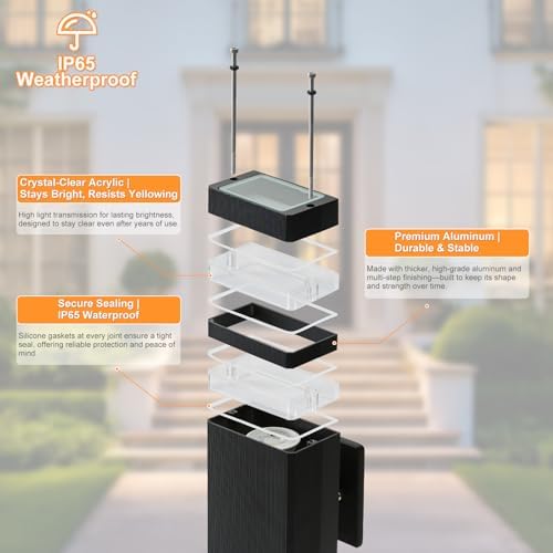 LMP LED Outdoor Wall Light, Aluminum IP65 Waterproof Porch Lights - Image 3