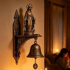 Our Lady of Grace Bronze Medal Wall Bell, Catholic Religious Home Garden Decor,Virgin Mary Hanging Prayer Bell,Vintage Mary Statue Brass HandBell,Church Porch Prayer Chapel Entryway Devotional Gift - Image 2