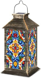 Solar Lantern Mexican Talavera Ceramic Tile Seamless Folklore Flower Texture Outdoor Waterproof Hanging Solar Light Outside Lights for Patio Yard House Lawn Decor Birthday Gifts for Women Mom by Unknown