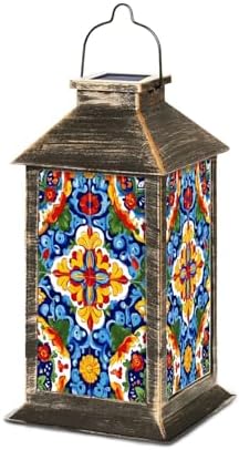 Solar Lantern Mexican Talavera Ceramic Tile Seamless Folklore Flower Texture Outdoor Waterproof Hanging Solar Light Outside Lights for Patio Yard House Lawn Decor Birthday Gifts for Women Mom by Unknown