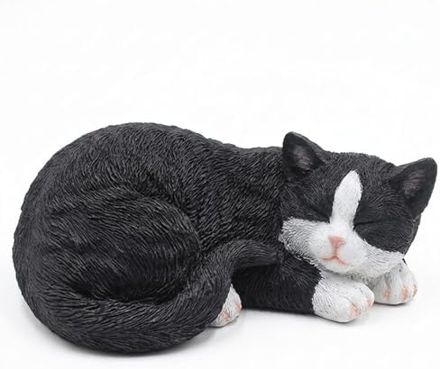 Tuxedo Sleep Cat Statues Outdoor Decorative, Cat Memorial Statue for Yard Lawn Patio Porch, Garden Pet Grave Marker Figures, 9.44" L x 6.29" W x 4.33" H by Unknown