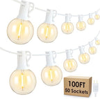 Mlambert 100Ft LED Outdoor String Lights, Dimmable Waterproof G40 Globe Patio Lights with 50+3 2700K Shatterproof Bulbs for Cafe Bistro-White Cord by Mlambert