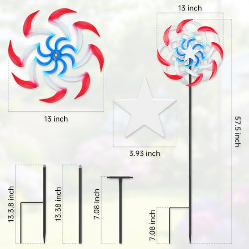 Red and Blue Metal Outdoor Wind Spinner with Stable Stake - Image 2