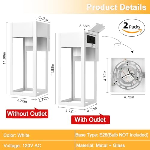 Porch Lights with GFCI Outlet, Outdoor Wall Light Fixtures, 2Pack - Image 5
