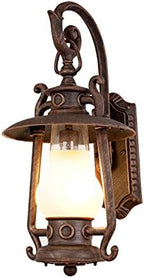 GZBtech Large Rustic Lantern Wall Sconce Outdoor, Vintage Rust Color Exterior Sconce Light, 110V Waterproof Kerosene Wall Mounted Lighting Fixture with Frosted Shade for Porch Garage Room, UL Listed by GZBtech