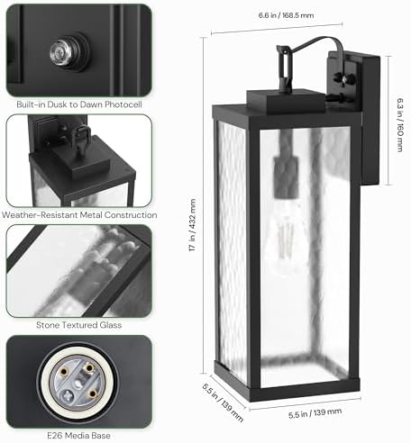 Outdoor Wall Lights, Exterior Lighting Fixtures with Water Ripple Shade 16" - Image 5