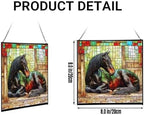 Black Shire Horse Resting Under Stable Eaves Square Suncatcher – Stained Glass Style Window Panel with Pastoral Scene, Custom Decorative Hanging Art for Equestrian Home, Christmas E6Fxuk - Image 2