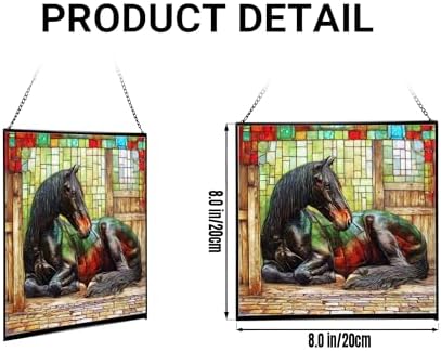 Black Shire Horse Resting Under Stable Eaves Square Suncatcher – Stained Glass Style Window Panel with Pastoral Scene, Custom Decorative Hanging Art for Equestrian Home, Christmas E6Fxuk - Image 2
