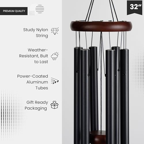 Memorial Wind Chimes for Loss of Loved One, Windchimes in Memory of a Loved One, Sympathy Gift Baskets, Bereavement Condolence Gifts, Memorial Gifts for Loss of Mom, 32" Sympathy Cardinal, Black - Image 3