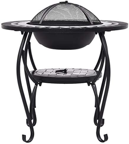 26.8 Inch Mosaic Fire Pit Table for Outdoor Patio, Steel Wood Burning Firebowl with Ceramic Tile Surface, Safety Mesh Cover and Poker Tool - Image 5