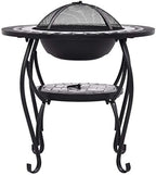 26.8 Inch Mosaic Fire Pit Table for Outdoor Patio, Steel Wood Burning Firebowl with Ceramic Tile Surface, Safety Mesh Cover and Poker Tool - Image 5