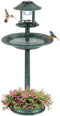 GIANTEX 42 inch Bird Bath Solar Lighted, Pedestal Bird Bath with Bird Feeder, Flower Planter Base, Solar Powered Lamp, 3 Ground Stakes, Standing Birdbath for Outside Garden Yard Outdoor (Green) by Giantex