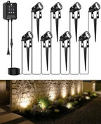 All-in-One Low Voltage Landscape Lighting, Dusk to Dawn Transformer Timer, Waterproof Spotlights, Dimmable LED Outdoor Landscaping Lights Kit for Yard Backyard Tree House 24V (8 pack warm white) by Sunmerit