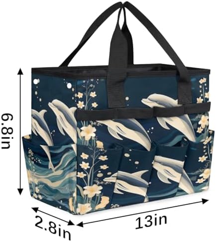 Dolphin Garden Tool Bag Organizer Heavy Duty Sea Ocean Theme Gardening Tote Bag with 10 Pockets for Women Men Gardening Gifts - Image 3