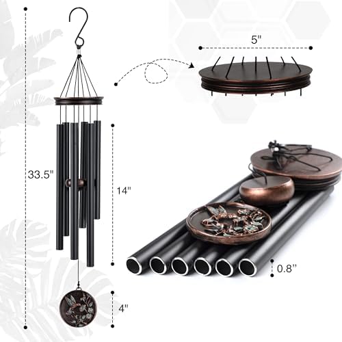 Vanquer Vintage Wind Chimes for Outside Deep Tone - 34'' Wind Chimes Outdoor Clearance, Windchimes Outdoors, Memorial Wind Chimes, Sympathy Gift, Patio, Home Décor, Vintage Black (34" Hummingbird - A) - Image 2