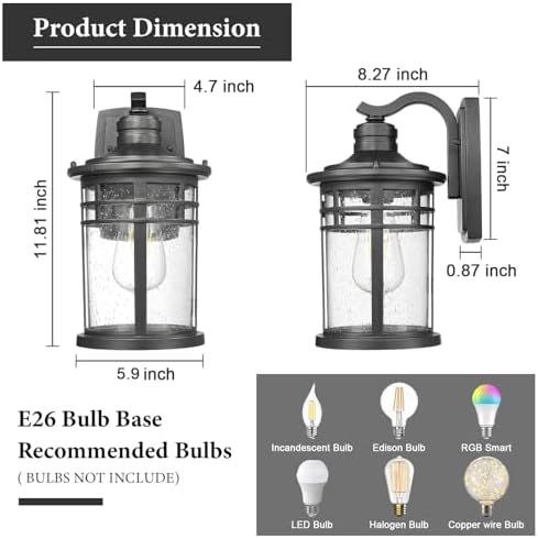 Darkaway Outdoor Porch Lights Wall Mount, Outdoor Light Fixtures Sconces Wall Lighting with Seeded Glass Waterproof Exterior Lights for Patio Yard House Hallway Doorway Garage(1 Pack, Black) - Image 5