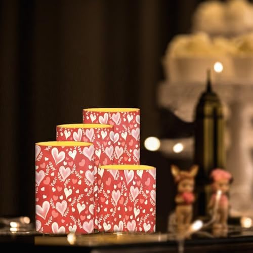 4 Pack Battery Operated Candles with Timer and Remote Flameless Candles Valentine's Day Heart Leaves Print LED Lights for Home Decorations Outdoor Lanterns for Porch - Image 2