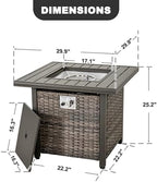 Nuu Garden Propane Fire Pit Table, CSA Certified 30 Inch 50,000 BTU Outdoor Propane Gas Cabinet Square Fire Pit Table, Iron Tabletop, Rattan and Iron Frame, with Lid and Fire Glass Beads, Black - Image 6
