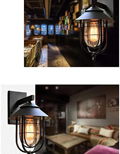 Black 1-Light Outdoor Wall Lantern 1 Pack, Iron Exterior Wall Lamp with Clear Glass Shade Vintage Wall Light Fixtures Wall Mount Kerosene Style Lamp for Porch Yard Garage Room - Image 3