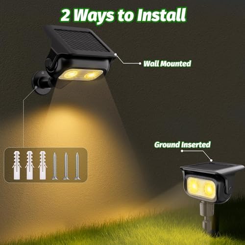 Nreonrick Solar Spot Lights 360 Adjustable IP65 Waterproof 2-in-1 Solar Powered Spotlights for Landscape Lighting Garden, Yard, Pathway Warm White 4 Pack - Image 6