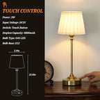 Cordless Table Lamps Rechargeable Set - 2 Pack Gold 4000mAH Battery Operated Lamps for Decor, 3000K Stepless Dimming Touch Wireless Lamp for Bedroom, Dining Table, Living Room, White Pleated Shade - Image 4
