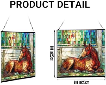 Chestnut Morgan Horse Resting Near barn Window Square Suncatcher – Stained Glass Style Window Panel with Pastoral Scene, Custom Decorative Hanging Art for Equestrian Home, Christmas 7IfYQe - Image 2